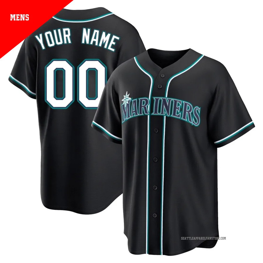 Men's Seattle Mariners ＃00 Custom Black Replica Fashion Out Jersey