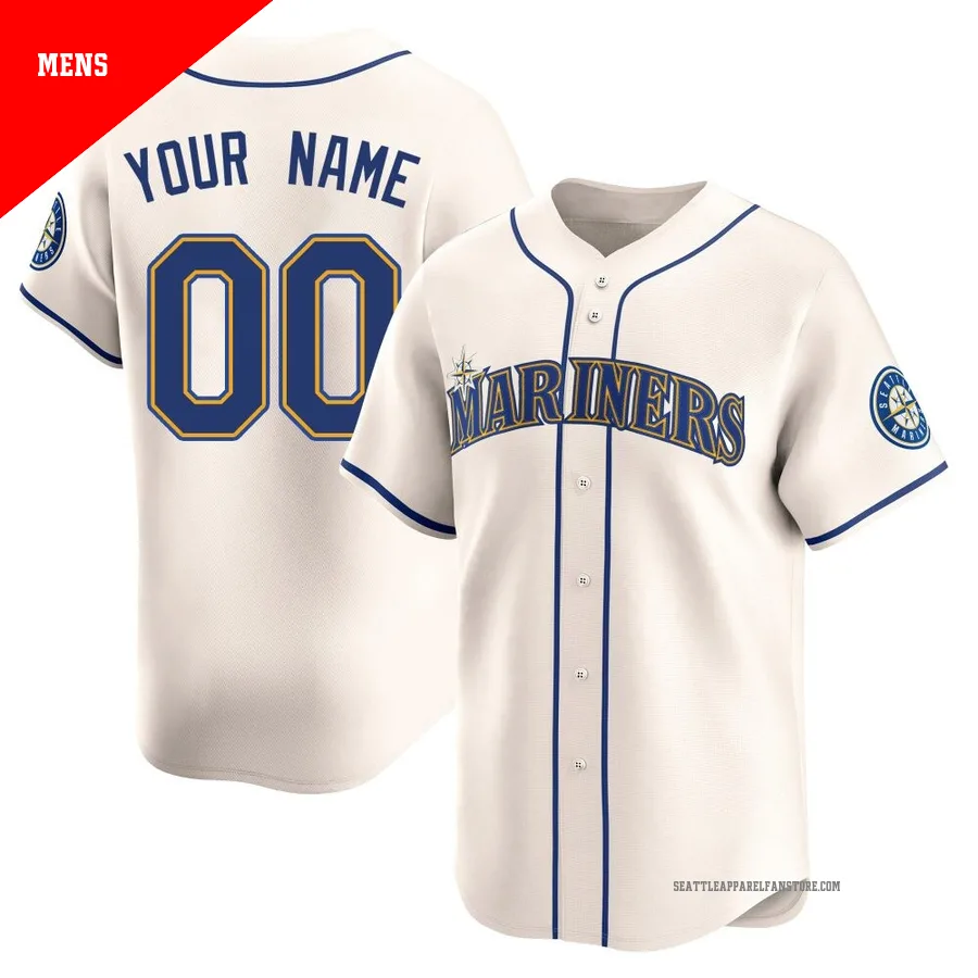 Men's Seattle Mariners ＃00 Custom Cream Limited Alternate Jersey