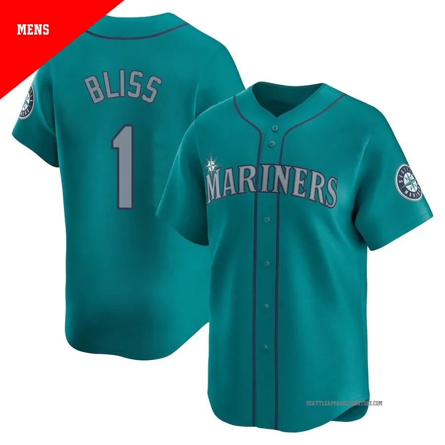 Men's Seattle Mariners ＃1 Ryan Bliss Aqua Limited Alternate Jersey