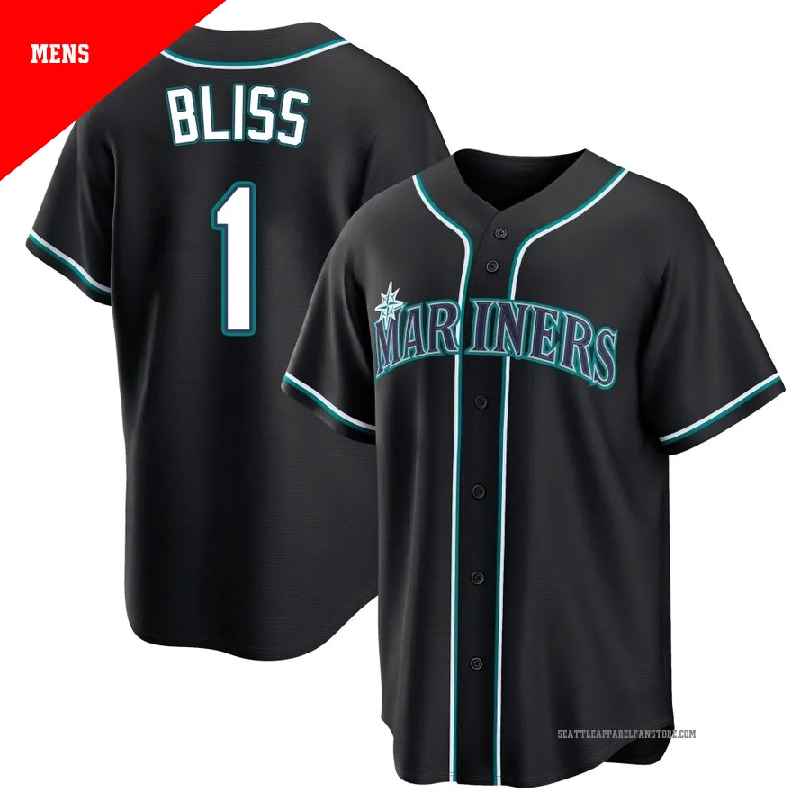 Men's Seattle Mariners ＃1 Ryan Bliss Black Replica Fashion Out Jersey