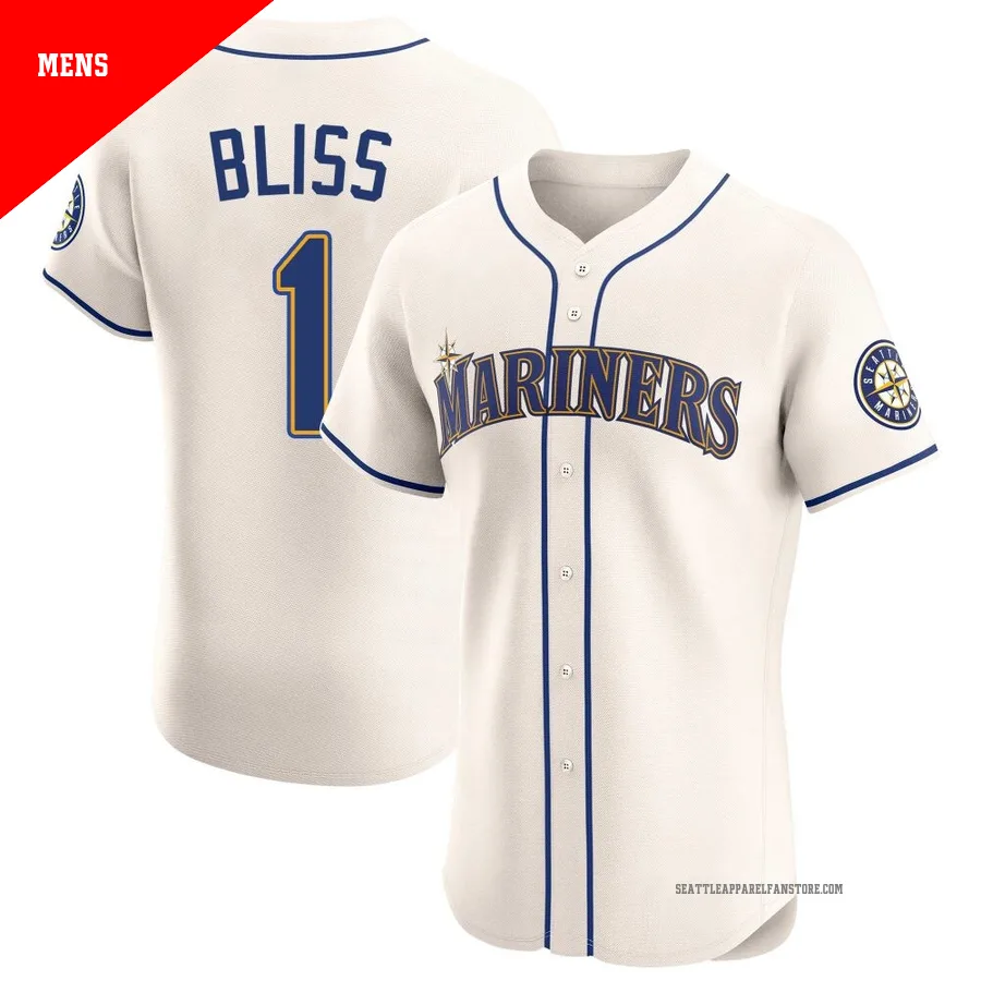 Men's Seattle Mariners ＃1 Ryan Bliss Cream Elite Alternate Jersey