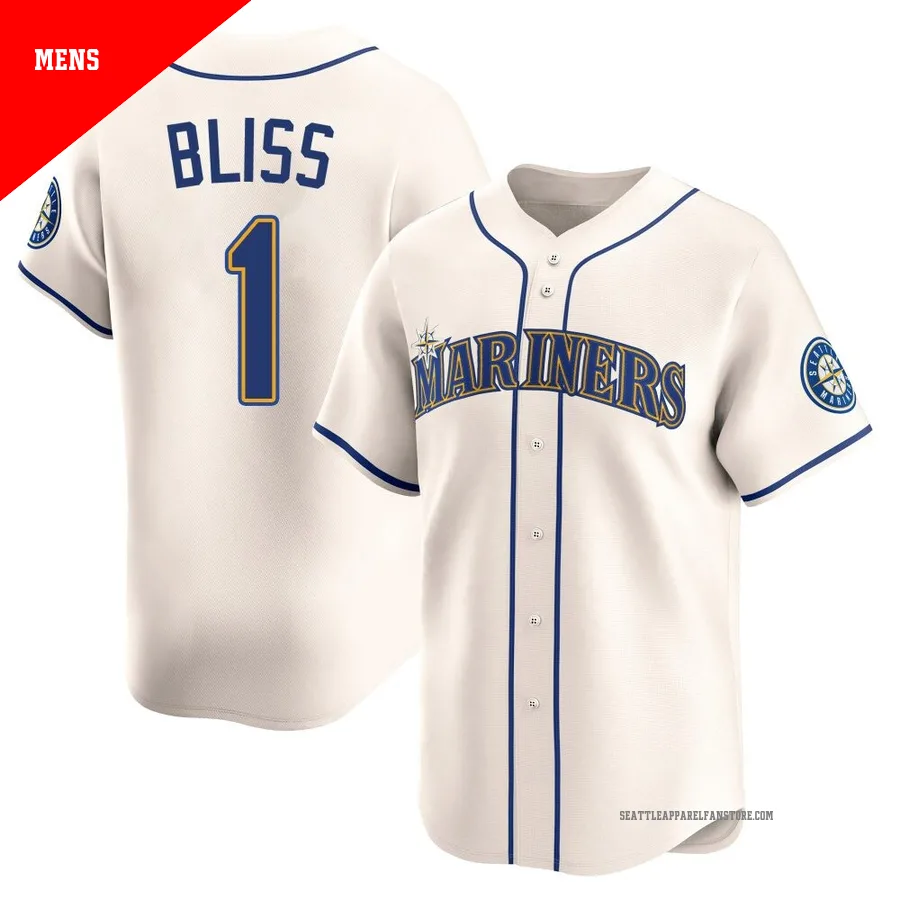 Men's Seattle Mariners ＃1 Ryan Bliss Cream Limited Alternate Jersey