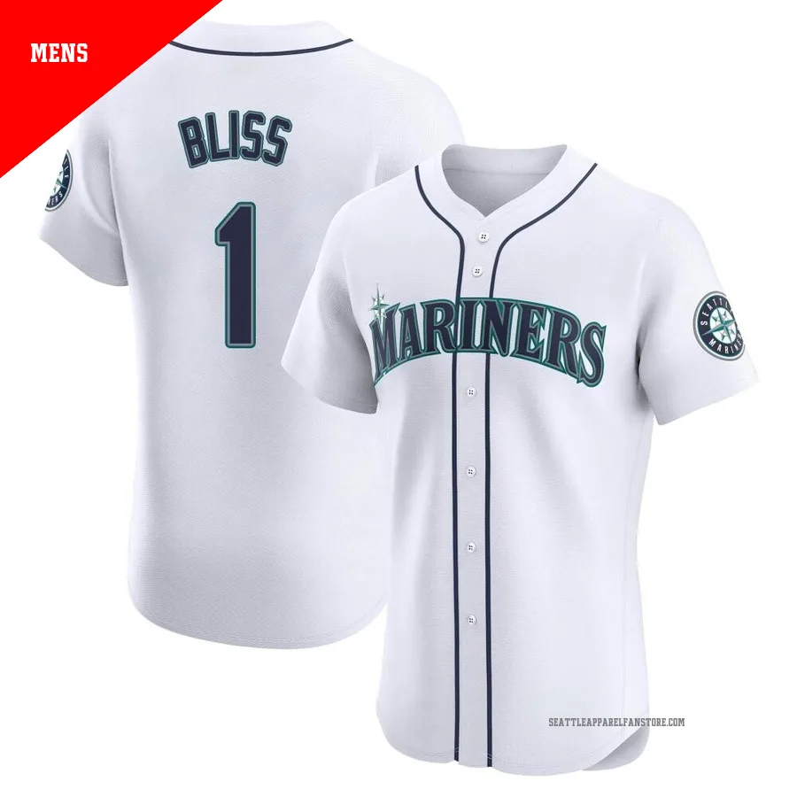 Men's Seattle Mariners ＃1 Ryan Bliss White Elite Home Jersey