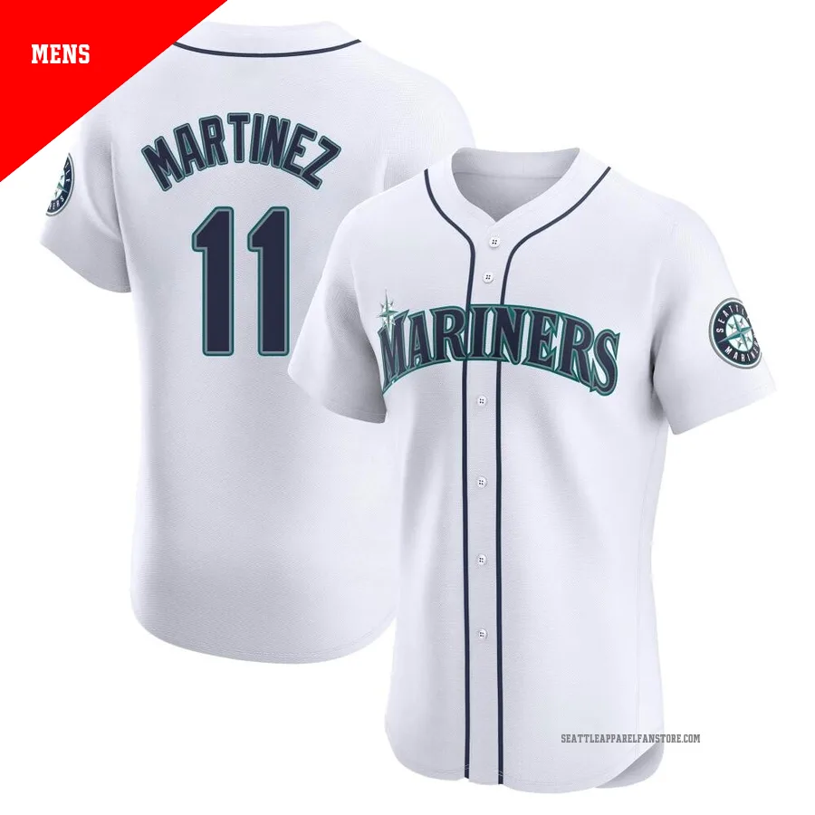 Men's Seattle Mariners ＃11 Edgar Martinez White Elite Home Jersey