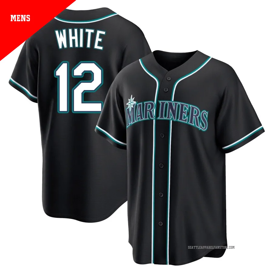 Men's Seattle Mariners ＃12 Evan White Black Replica Fashion Out Jersey