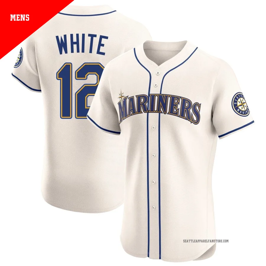 Men's Seattle Mariners ＃12 Evan White Cream Elite Alternate Jersey