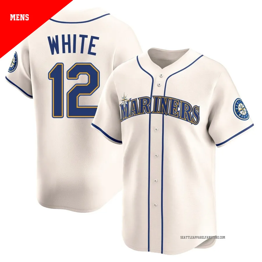 Men's Seattle Mariners ＃12 Evan White Cream Limited Alternate Jersey