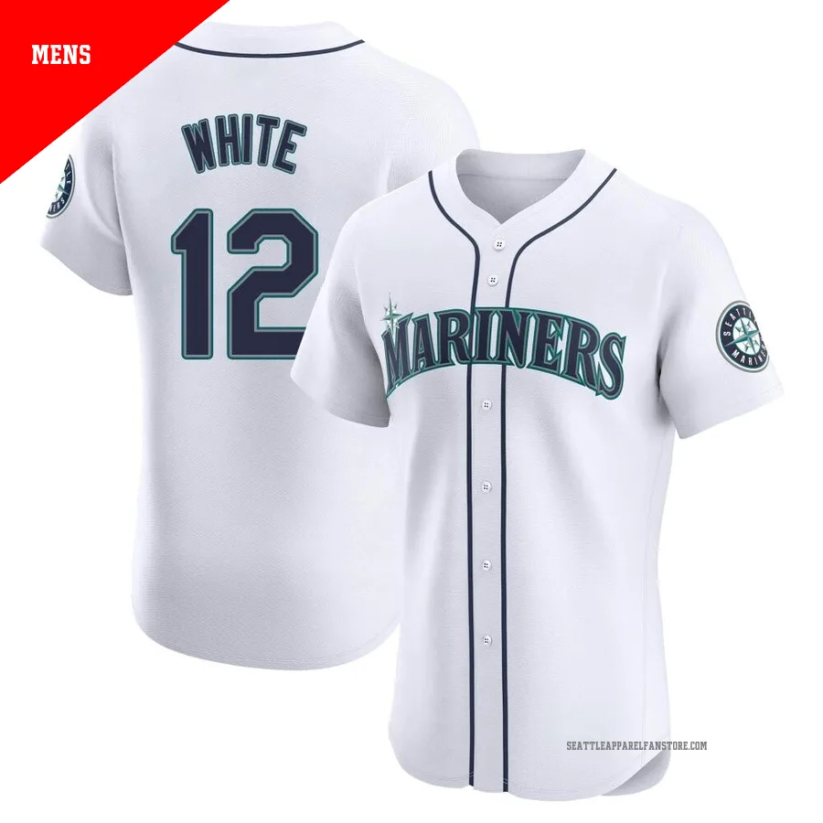 Men's Seattle Mariners ＃12 Evan White White Elite Home Jersey