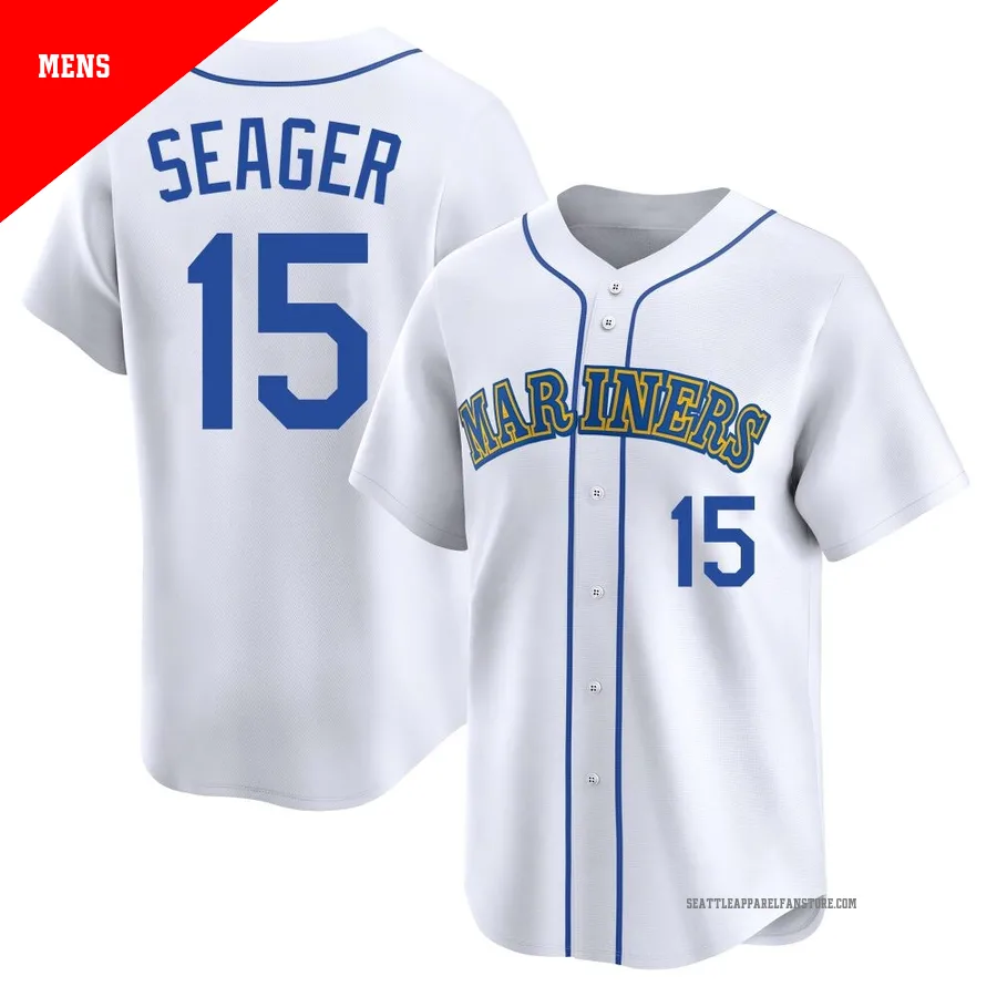 Men's Seattle Mariners ＃15 Kyle Seager White Limited Throwback Cooperstown Collection Jersey