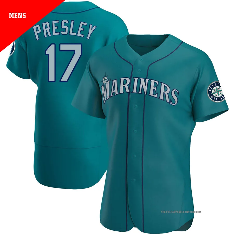 Men's Seattle Mariners ＃17 Jim Presley Aqua Authentic Alternate Jersey