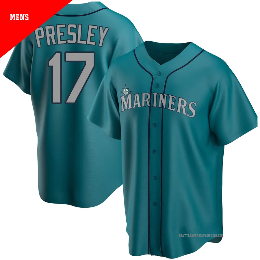 Men's Seattle Mariners ＃17 Jim Presley Aqua Replica Alternate Jersey