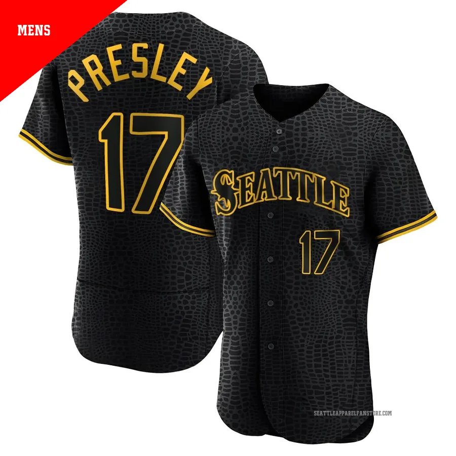 Men's Seattle Mariners ＃17 Jim Presley Black Authentic Snake Skin City Jersey