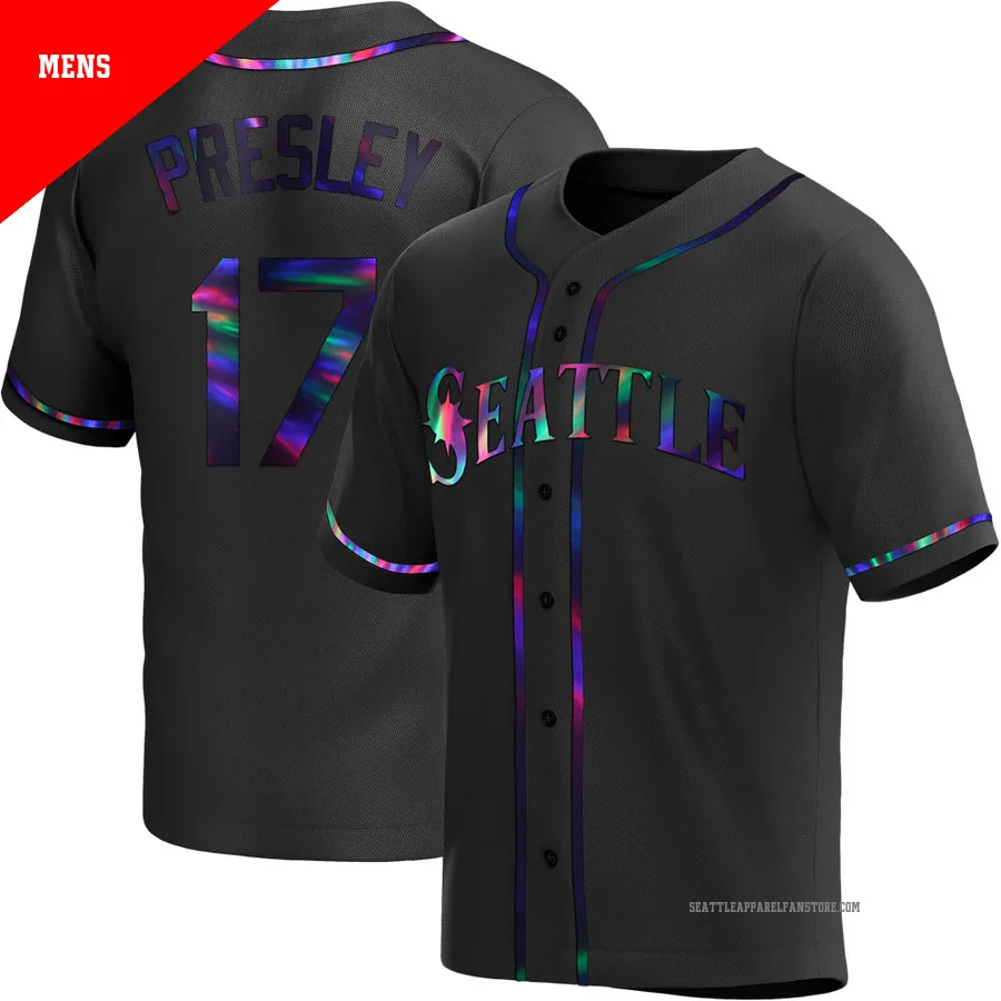 Men's Seattle Mariners ＃17 Jim Presley Black Replica Holographic Alternate Jersey