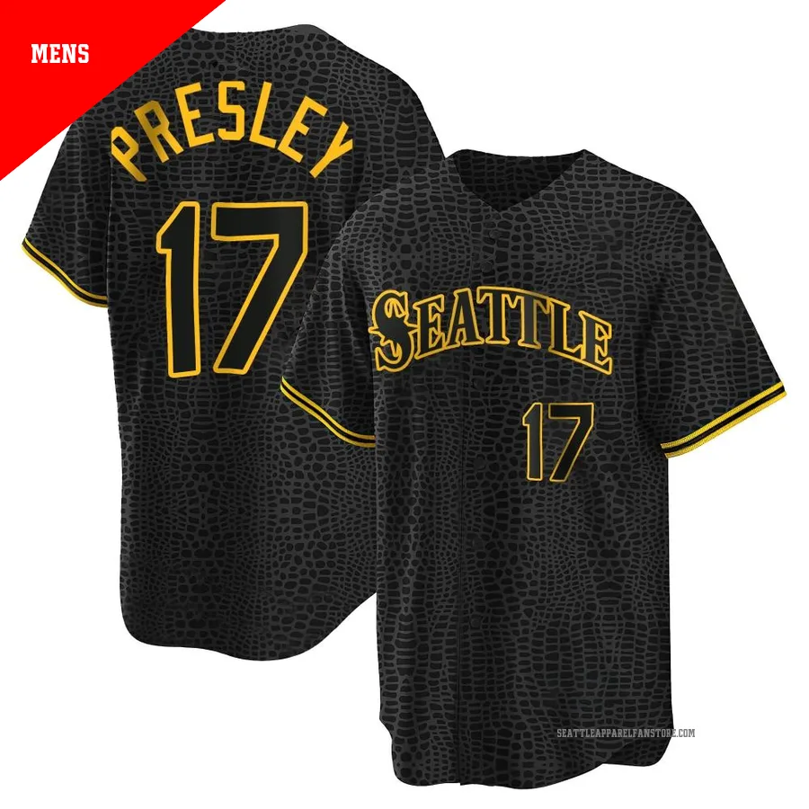 Men's Seattle Mariners ＃17 Jim Presley Black Replica Snake Skin City Jersey