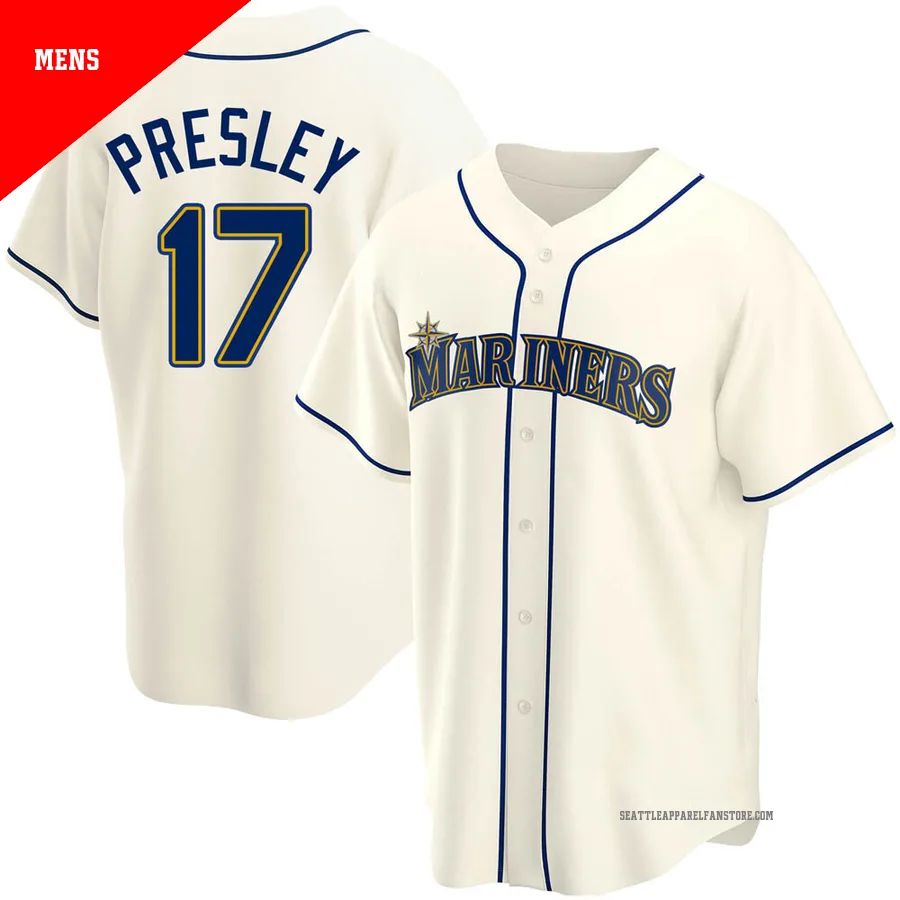 Men's Seattle Mariners ＃17 Jim Presley Cream Replica Alternate Jersey