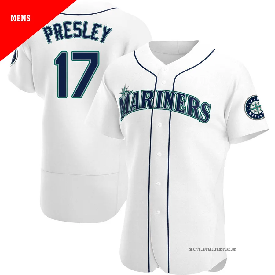 Men's Seattle Mariners ＃17 Jim Presley White Authentic Home Jersey
