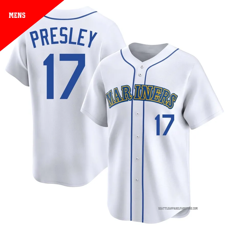 Men's Seattle Mariners ＃17 Jim Presley White Limited Throwback Cooperstown Collection Jersey