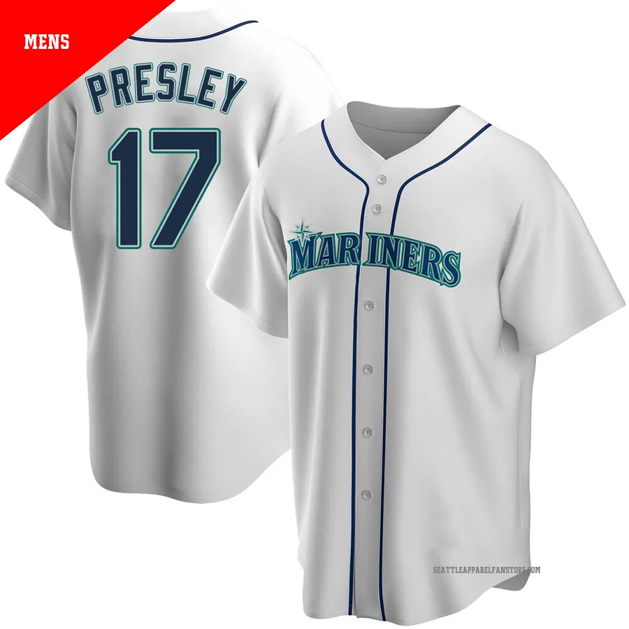 Men's Seattle Mariners ＃17 Jim Presley White Replica Home Jersey