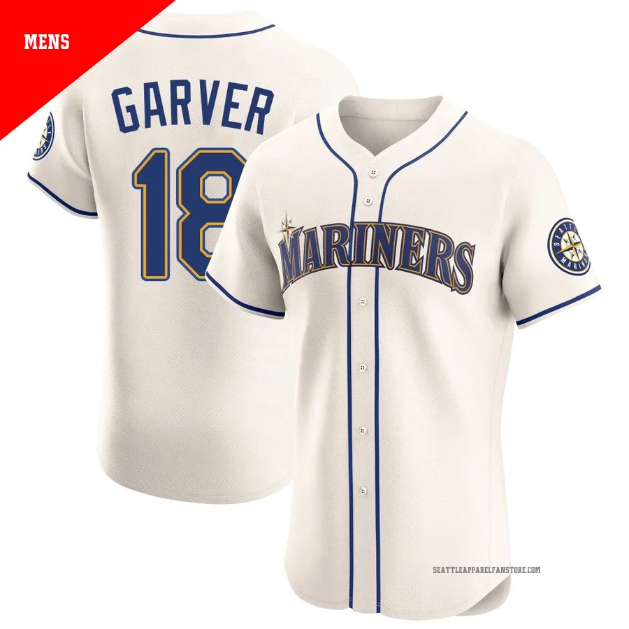 Men's Seattle Mariners ＃18 Mitch Garver Cream Elite Alternate Jersey
