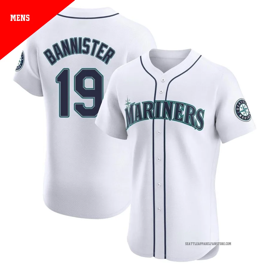 Men's Seattle Mariners ＃19 Floyd Bannister White Elite Home Jersey