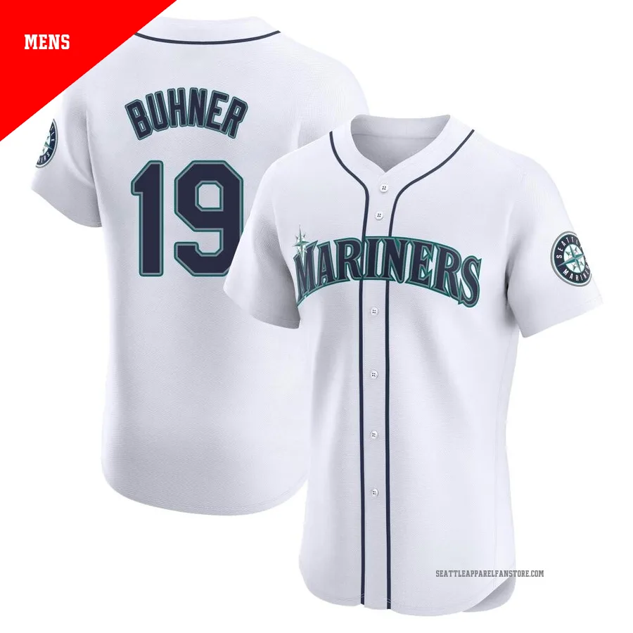 Men's Seattle Mariners ＃19 Jay Buhner White Elite Home Jersey