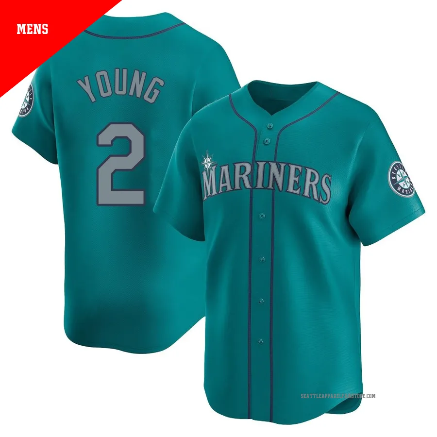 Men's Seattle Mariners ＃2 Cole Young Aqua Limited Alternate Jersey
