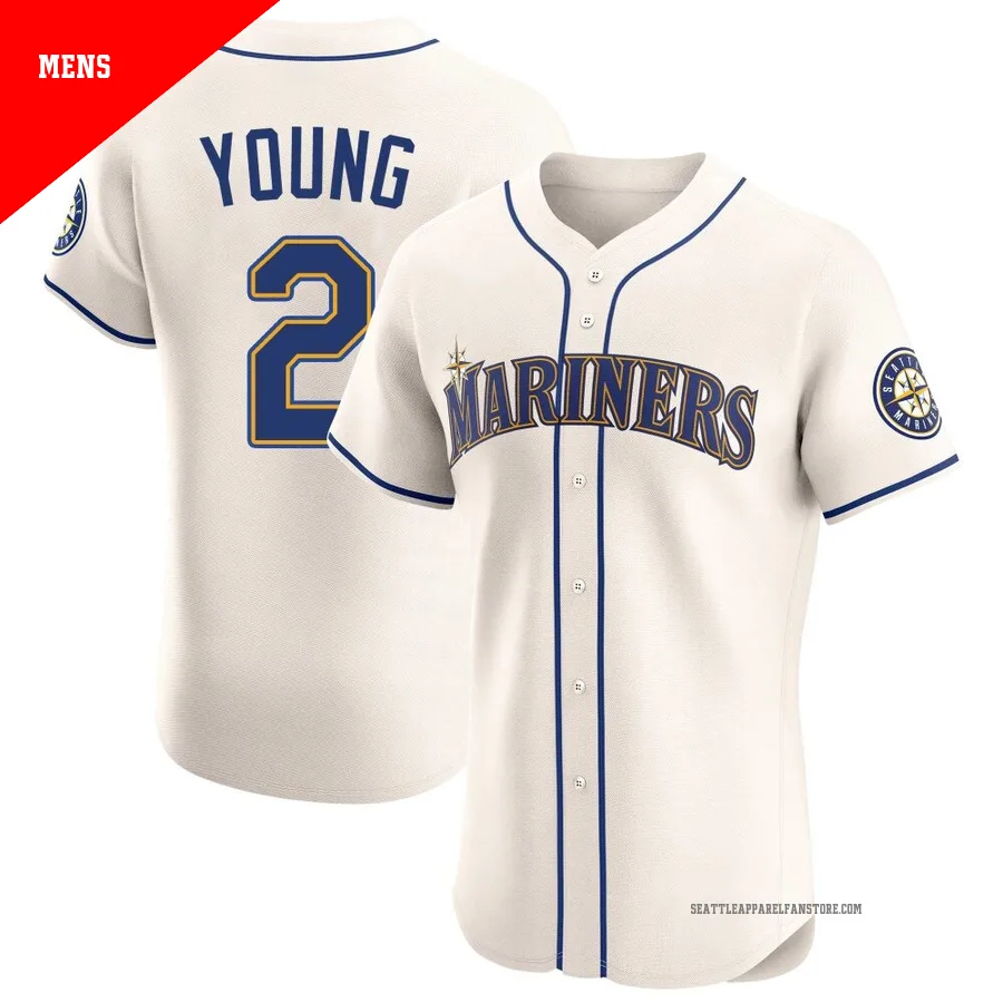 Men's Seattle Mariners ＃2 Cole Young Cream Elite Alternate Jersey