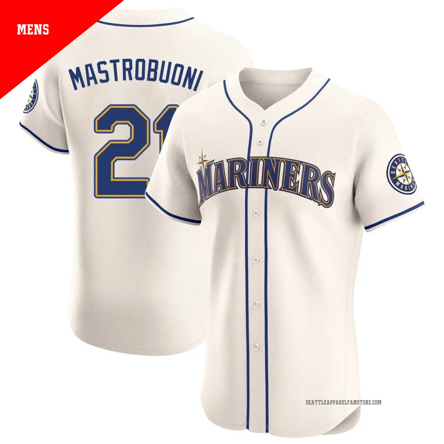 Men's Seattle Mariners ＃21 Miles Mastrobuoni Cream Elite Alternate Jersey