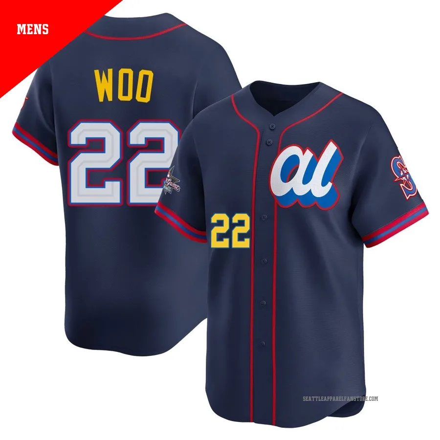 Men's Seattle Mariners ＃22 Bryan Woo Navy Limited American League 2025 All-Star Edition Jersey