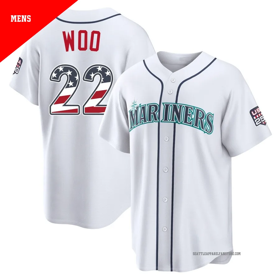 Men's Seattle Mariners ＃22 Bryan Woo White Limited USA 250 Fourth Of July Home Stadium Jersey