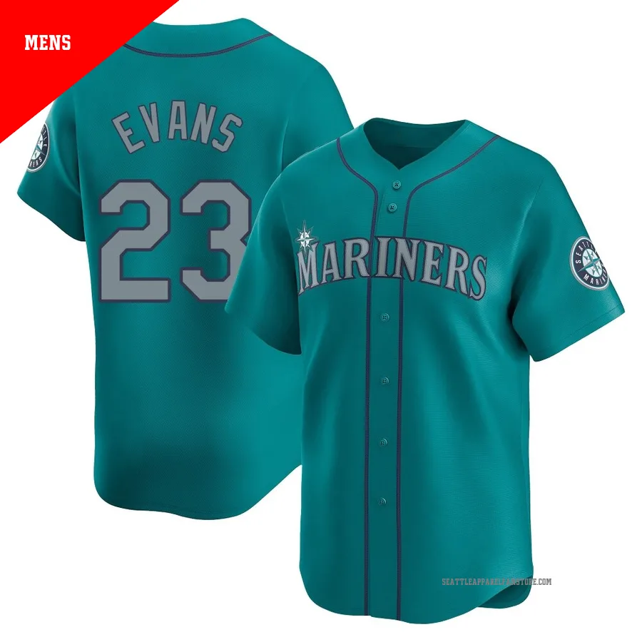 Men's Seattle Mariners ＃23 Logan Evans Aqua Limited Alternate Jersey