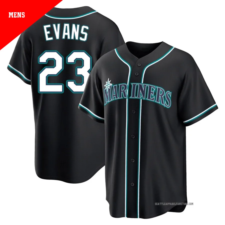 Men's Seattle Mariners ＃23 Logan Evans Black Replica Fashion Out Jersey