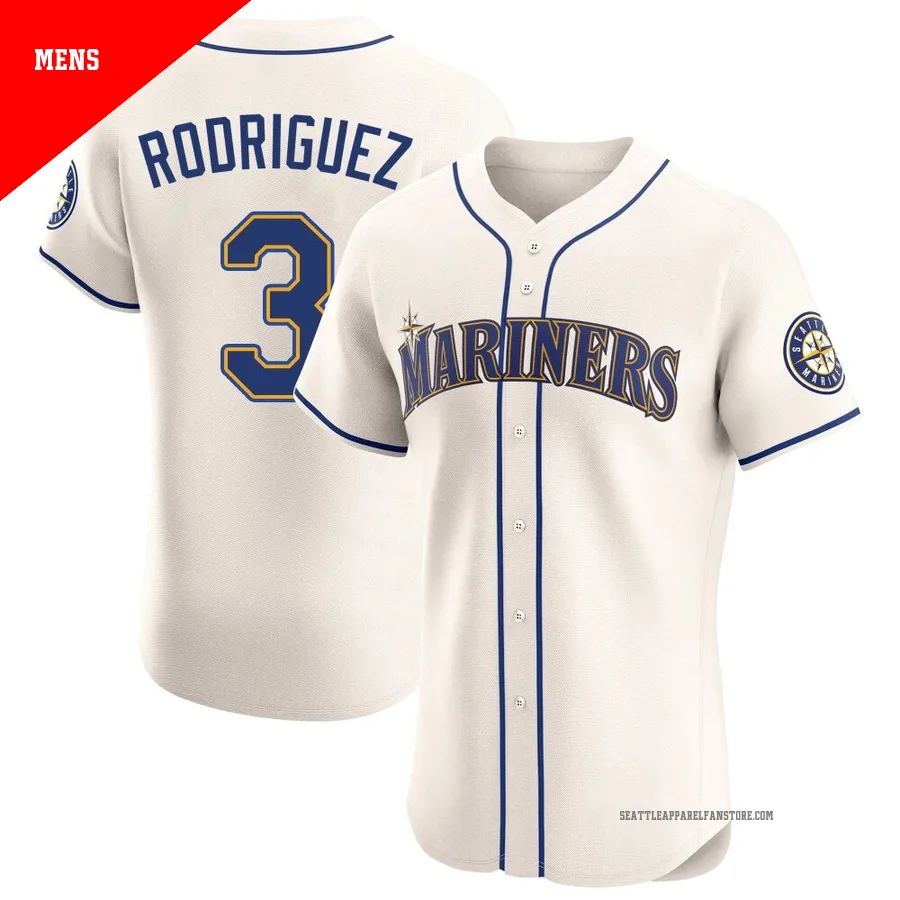 Men's Seattle Mariners ＃3 Alex Rodriguez Cream Elite Alternate Jersey