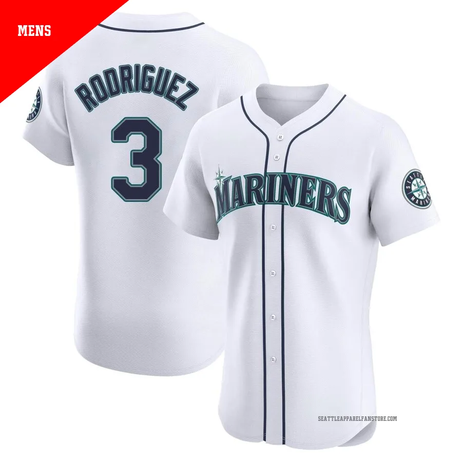 Men's Seattle Mariners ＃3 Alex Rodriguez White Elite Home Jersey