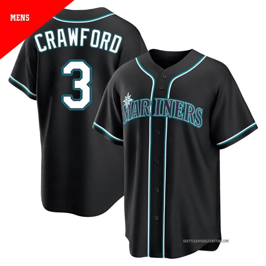 Men's Seattle Mariners ＃3 J.P. Crawford Black Replica Fashion Out Jersey