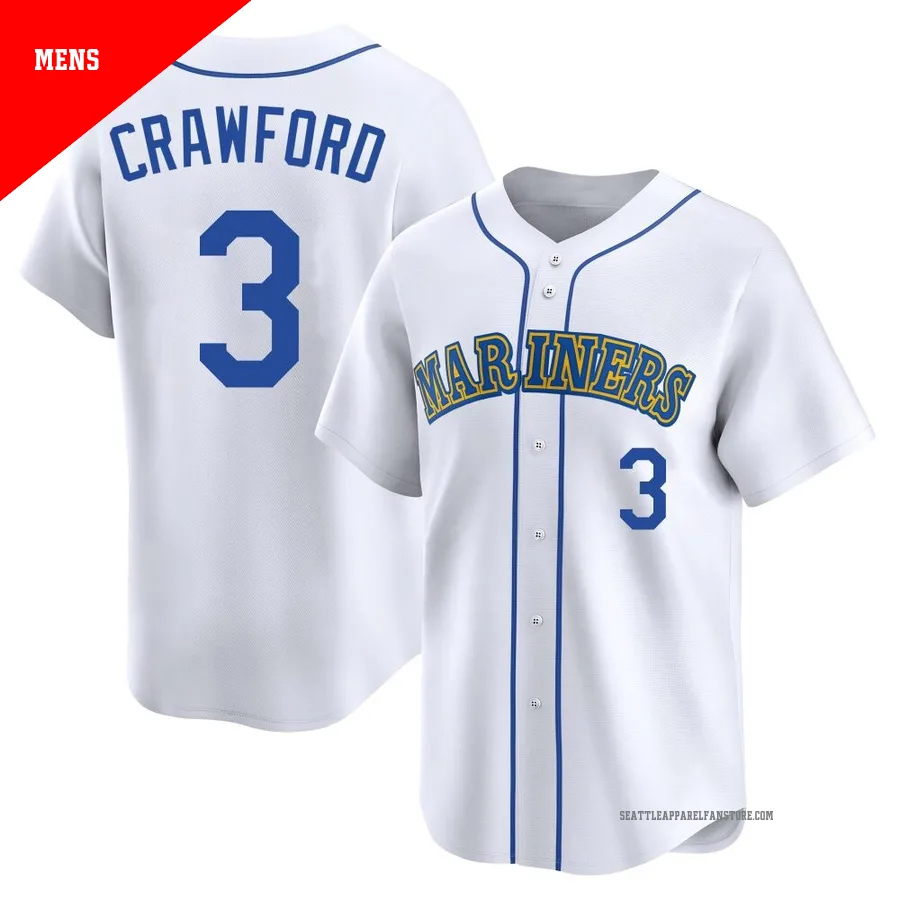 Men's Seattle Mariners ＃3 J.P. Crawford White Limited Throwback Cooperstown Collection Jersey