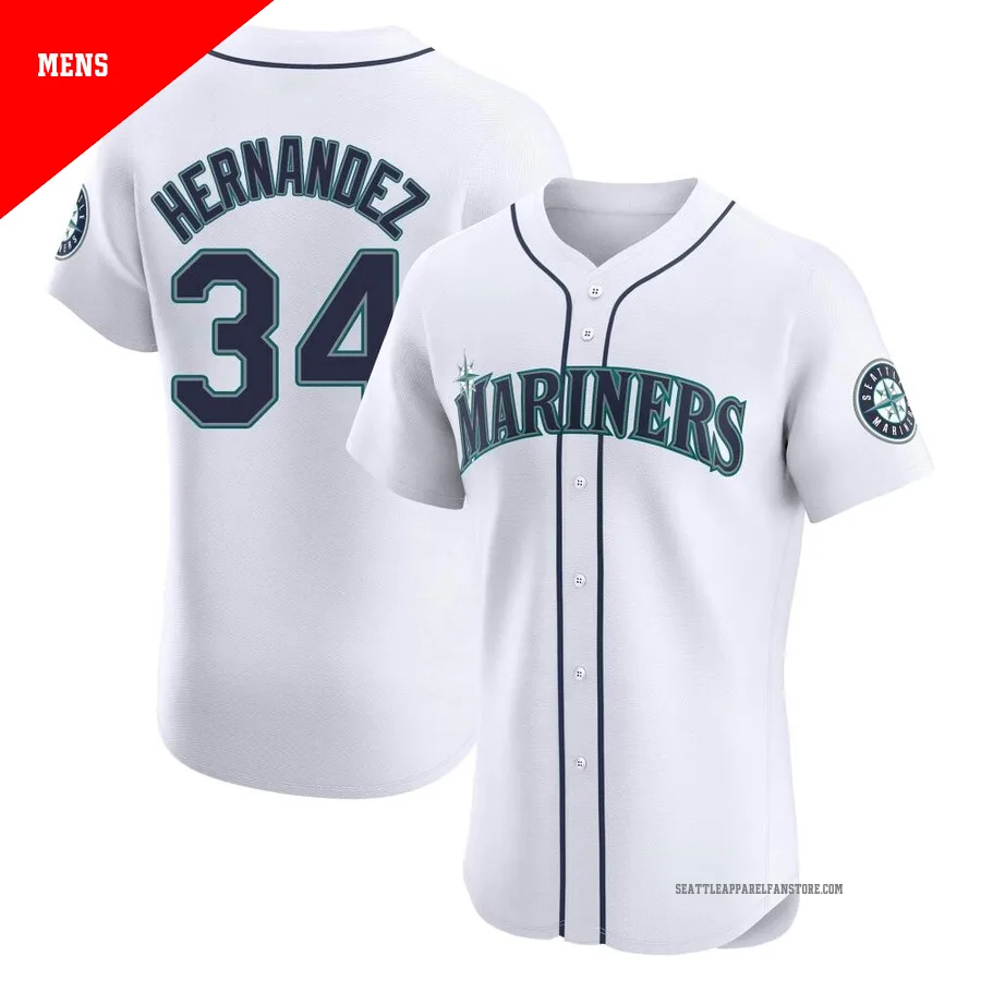Men's Seattle Mariners ＃34 Felix Hernandez White Elite Home Jersey