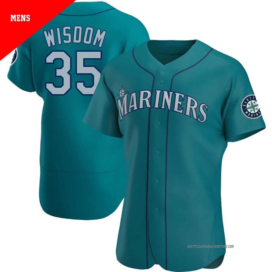 Men's Seattle Mariners ＃35 Patrick Wisdom Aqua Authentic Alternate Jersey