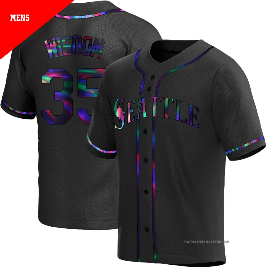 Men's Seattle Mariners ＃35 Patrick Wisdom Black Replica Holographic Alternate Jersey
