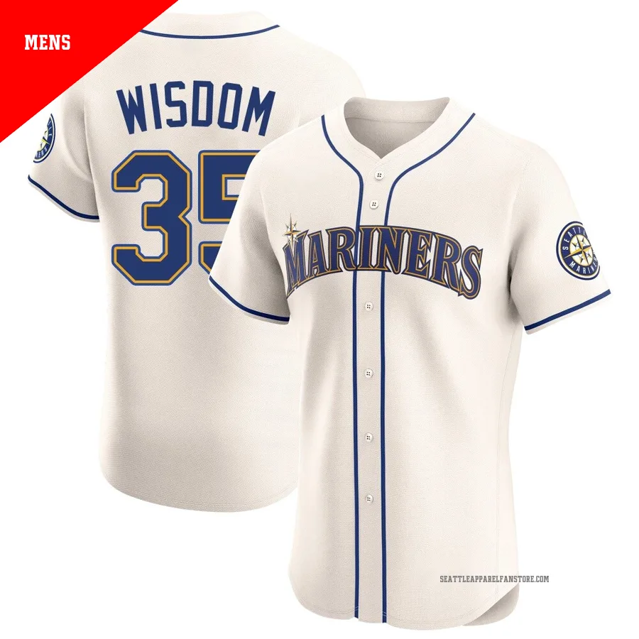 Men's Seattle Mariners ＃35 Patrick Wisdom Cream Elite Alternate Jersey