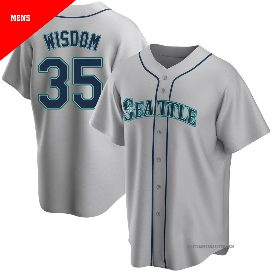 Men's Seattle Mariners ＃35 Patrick Wisdom Gray Replica Road Jersey