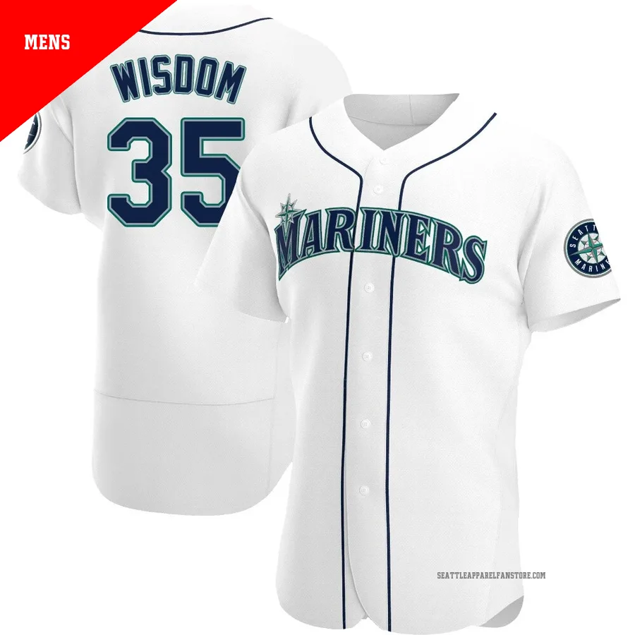 Men's Seattle Mariners ＃35 Patrick Wisdom White Authentic Home Jersey