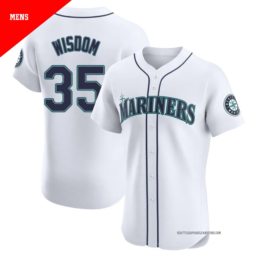 Men's Seattle Mariners ＃35 Patrick Wisdom White Elite Home Jersey