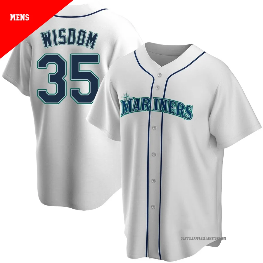 Men's Seattle Mariners ＃35 Patrick Wisdom White Replica Home Jersey