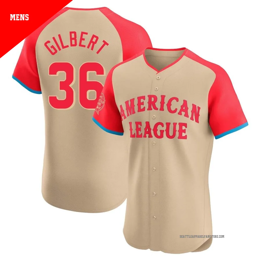 Men's Seattle Mariners ＃36 Logan Gilbert Cream Elite American League 2024 All-Star Game Jersey