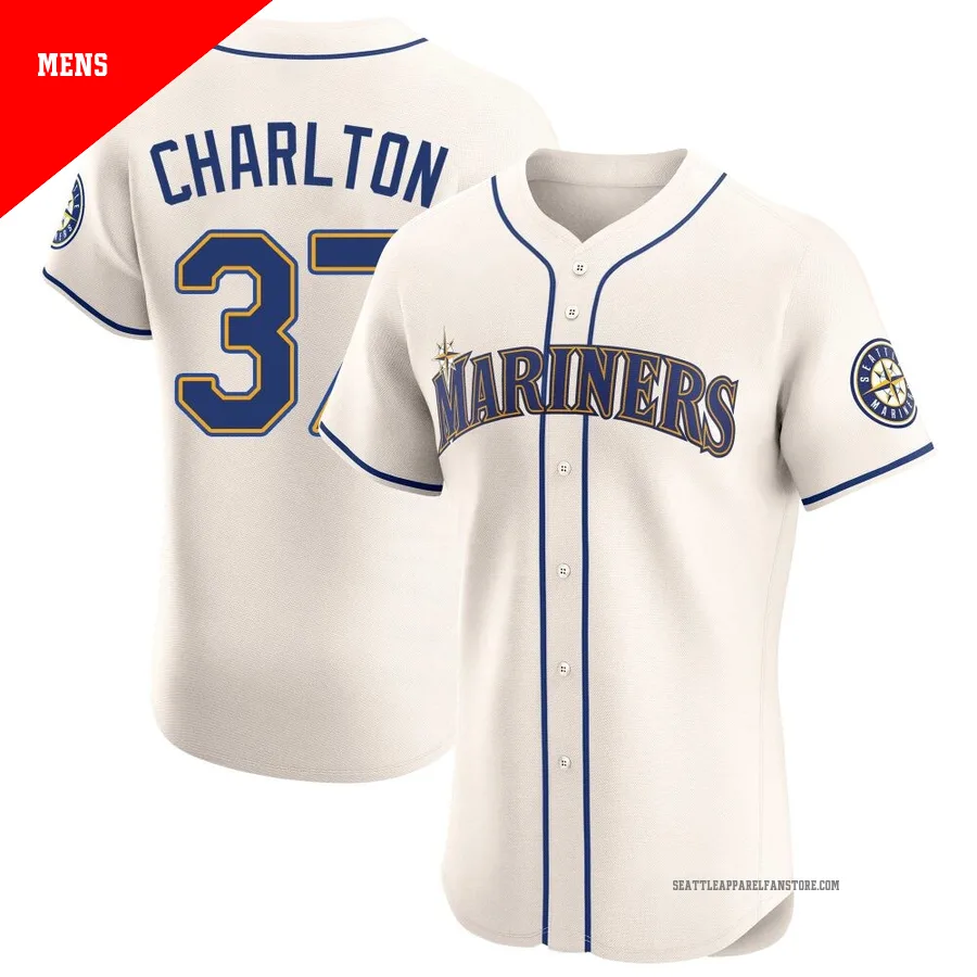 Men's Seattle Mariners ＃37 Norm Charlton Cream Elite Alternate Jersey