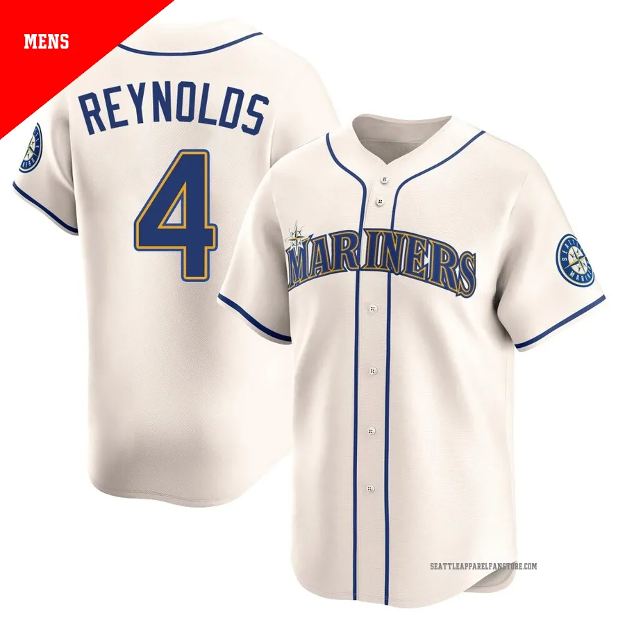 Men's Seattle Mariners ＃4 Harold Reynolds Cream Limited Alternate Jersey