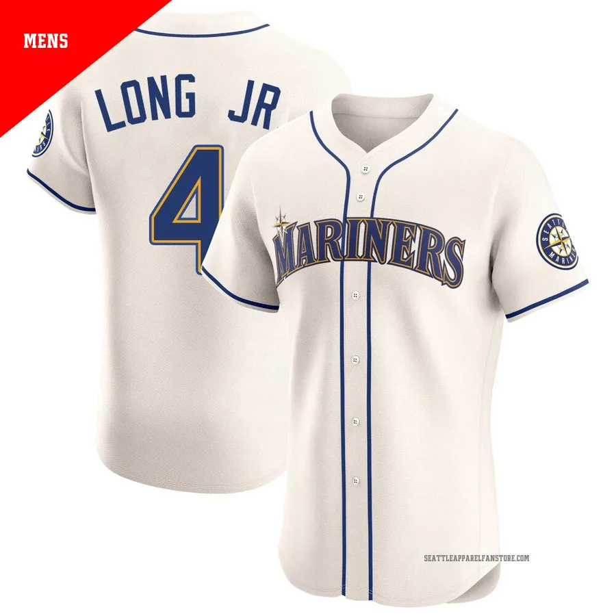 Men's Seattle Mariners ＃4 Shed Long Jr. Cream Elite Alternate Jersey