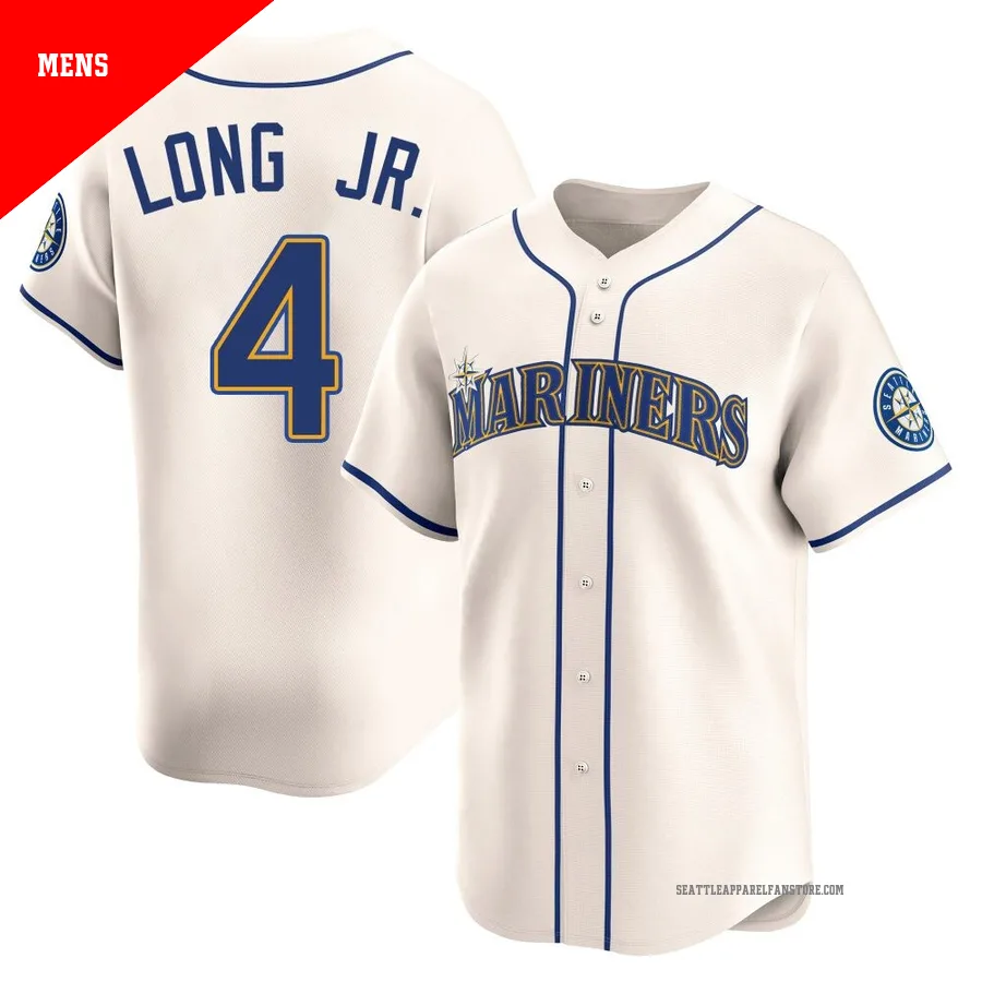 Men's Seattle Mariners ＃4 Shed Long Jr. Cream Limited Alternate Jersey