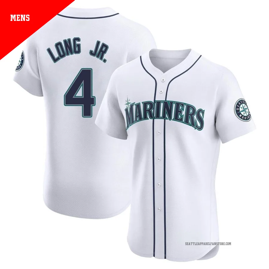 Men's Seattle Mariners ＃4 Shed Long Jr. White Elite Home Jersey